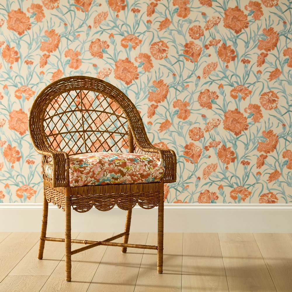 Fleur de Joie Wallpaper 113132 by Harlequin in Paprika Aqua Soft Focus